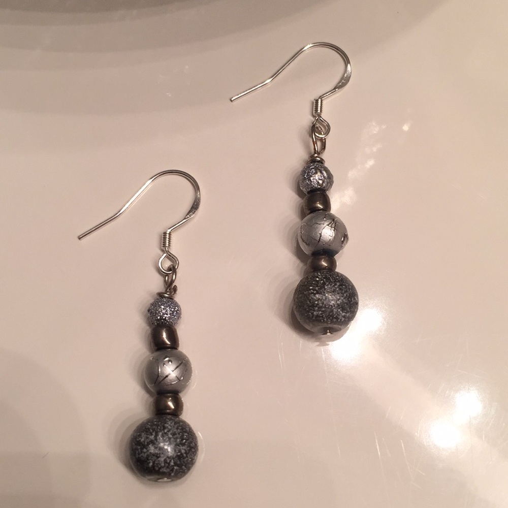HANDMADE Beaded Drop Earrings Silver NEW